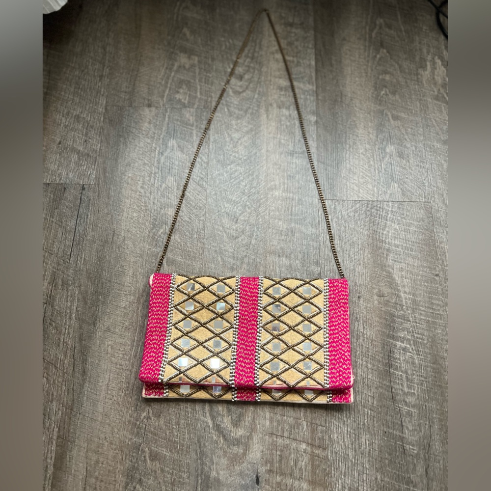 Pink & khaki gold clutch